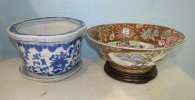 Chinese Hand Painted Bowl and Blue and White Planter