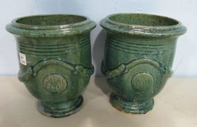 Pair of Glazed Anduze Urn Planters