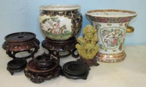 Chinese Hand Painted Planters, Vase stands, and Soap Stone Figurine