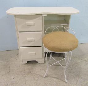 White Painted Vanity and Stool