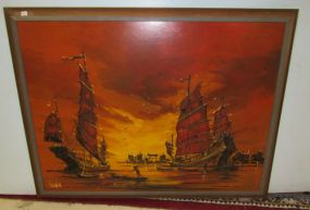 Signed Koda Giclee Painting of Voyage Ships