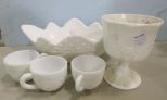 Milk Glass Console Bowl, Vase, and Three Punch Cups
