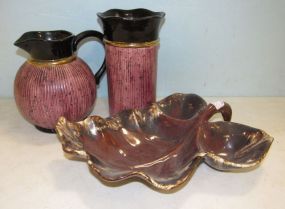 Ceramic Pitcher, Matching Vase, and Hull Drip Leaf Dish