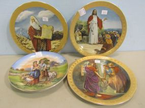 Three Ten Commandment Plates, Two Transfer China Plates with Handpainted Accents