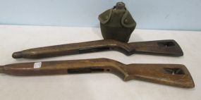 Two Wood Gun Stocks and Canteen