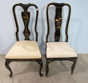 Pair of Black Lacquer Gold Trim Side Chair