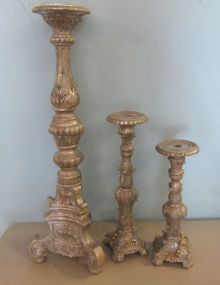 Three Resin Silver Painted Candle Stands