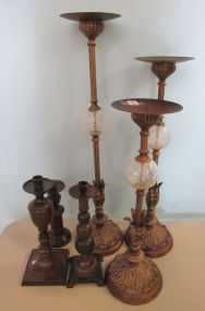 Six Metal Decorated Candle Holders
