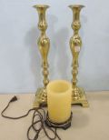 Pair of Brass Candle holders and Electric Candle