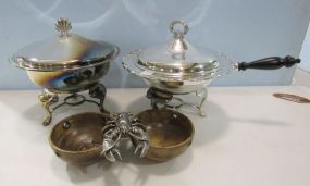 Two Silver Plate Covered Warmers and Lobster Serving Dish