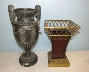Metal Grecian Urn and Brass Planter