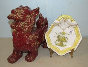 Painted Pottery Foo Dog and Isco Hand Painted Bowl