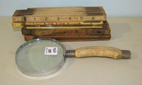 Four Vintage Rulers and Vintage Stag Horn Magnify Glass
