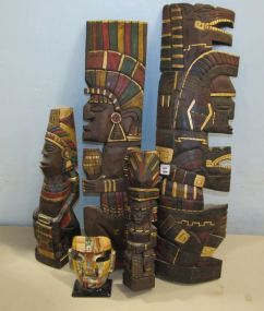Five Carved Tribal Wall Art and  Tribal Mosiac Mask