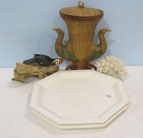Bird Design Basket Urn, Wood Pecker, Coral Reef Design, and Two Dinnerware
