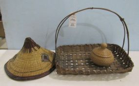 Oak Woven Basket, Pine Straw Dish, and African Straw Hat