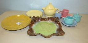 Childs Fiesta Tea Set, Glazed Pottery Owl Dish and Plate
