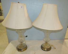 Pair of Glass Etched Urn Lamps