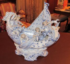 Dresden Style Porcelain Boat with Family Scene