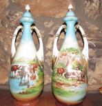 Antique Austria Hand Painted Cattle Scene Vases