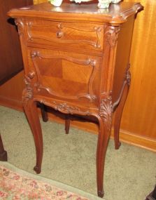 Carved French Style Marble Top Night Stand