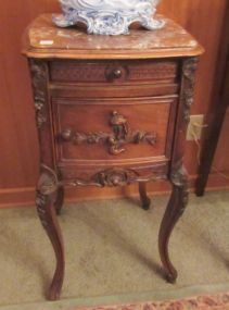 Carved French Style Marble Top Night Stand