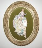 Framed Victorian Style Bisque Porcelain 3D Wall Plaque