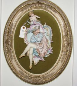 Framed Victorian Style Bisque Porcelain 3D Wall Plaque