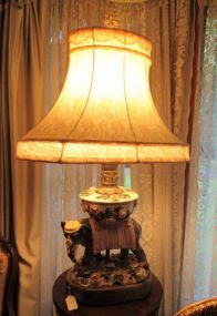 Meissen Style Brass and Porcelain Elephant Lamp