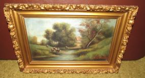 Oil Painting English Scene Gold Framed