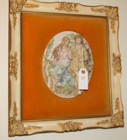 Framed Victorian Style Bisque Porcelain 3D Wall Plaque