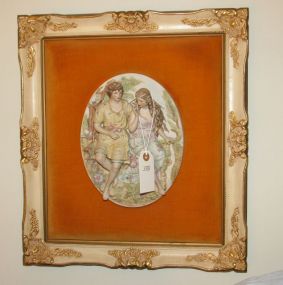 Framed Victorian Style Bisque Porcelain 3D Wall Plaque