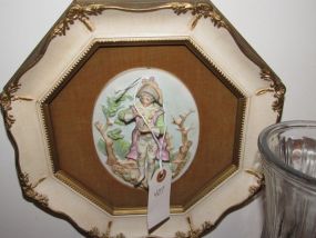 Framed Small Victorian Style Bisque Porcelain 3D Wall Plaque