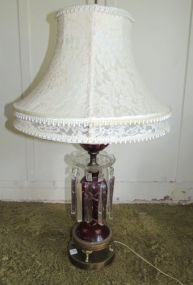 Vintage Cranberry Etched Glass Lamp