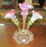 Three Arm Opalescent Glass Epergne