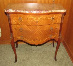 Walnut Marble Top Bow Front Chest