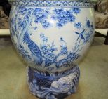 Porcelain Blue and White Chinese Planter with Base