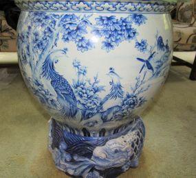 Porcelain Blue and White Chinese Planter with Base