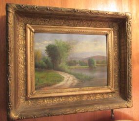 Antique Framed Oil on Board Landscape Scene