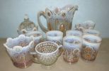 Vintage Opalescent Carnival Pitcher and Glass Set