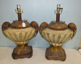 Pair of Resin Antiqued Urn  Lamps