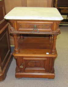 Walnut Victorian Style Marble Top End Table