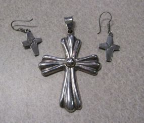 Silver Cross Pendant and Earrings