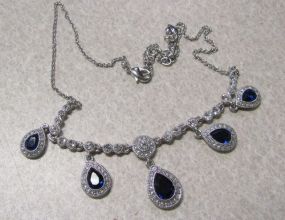 Silver Tone Sapphire Necklace