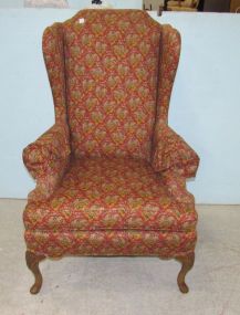 Uphostered Queen Anne Style Wing Back Chair