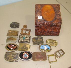 Resin Antler Storage Box and Collection of Belt Buckles