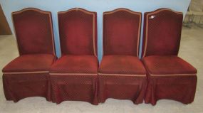 Four Red Shirted Upholstered Side Chairs