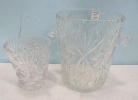 Etched Glass Ice Bucket and Etched Glass Vase