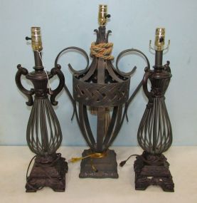 Three Metal Decor Urn Lamps