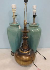 Pair of Glazed Pottery Vase Lamps
